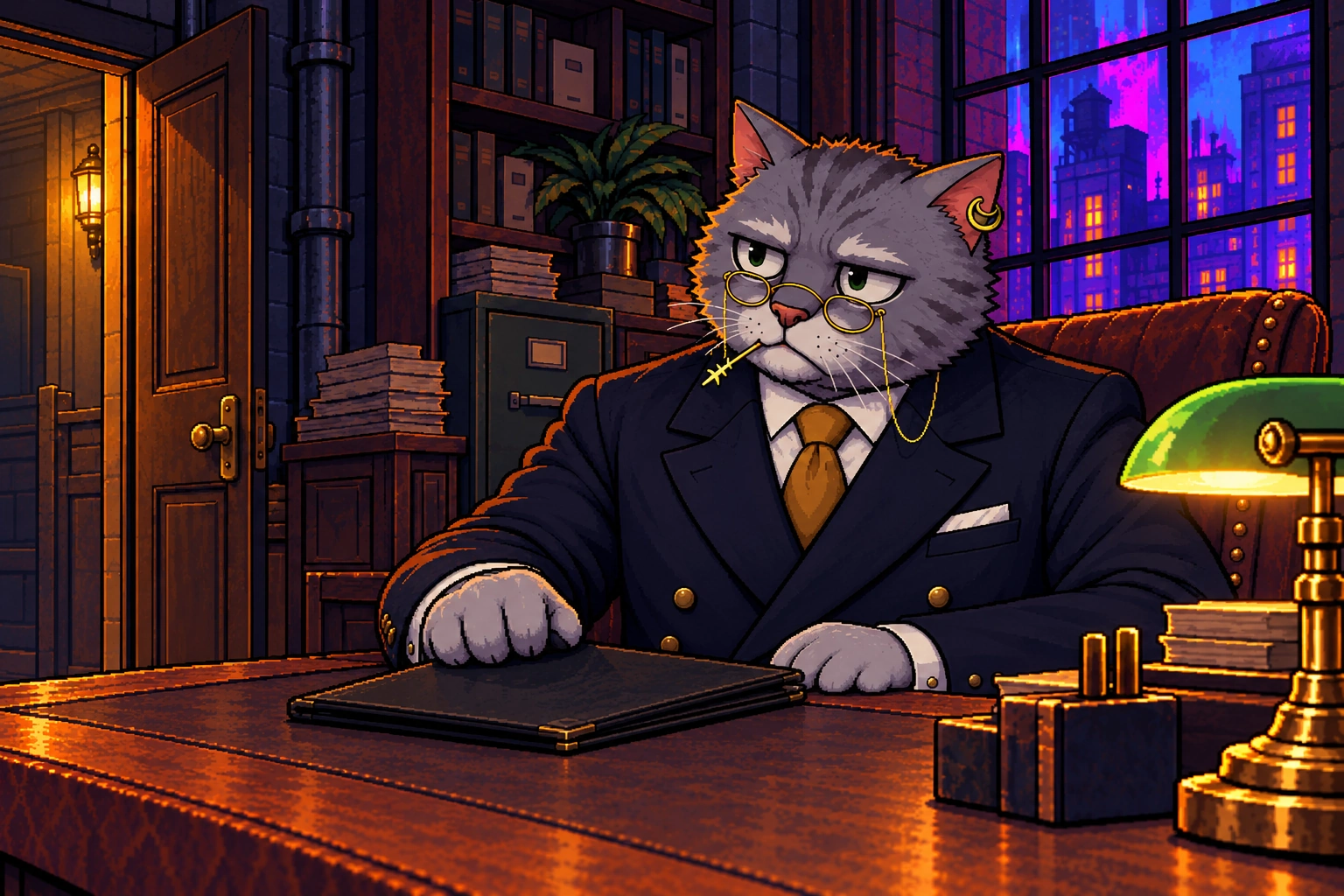 The Don at his desk, under a green banker's lamp